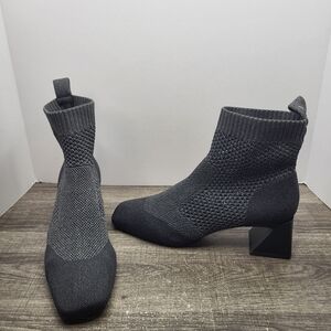 VIVAIA Melissa Perforated Knit Ankle Sock Boots Block Heel Grey 38.5 EU 7.5 US